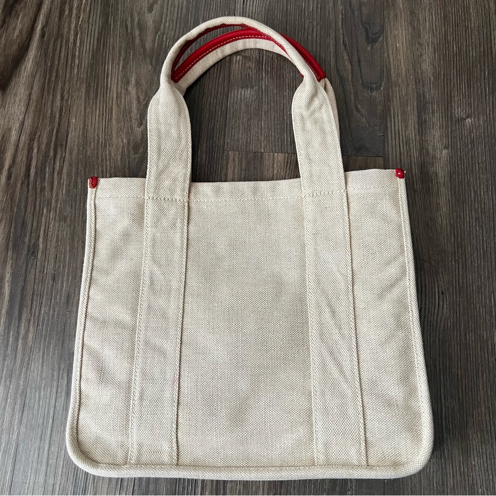 Prada Authentic Canvas Tote With Red Leather Trim - image 3